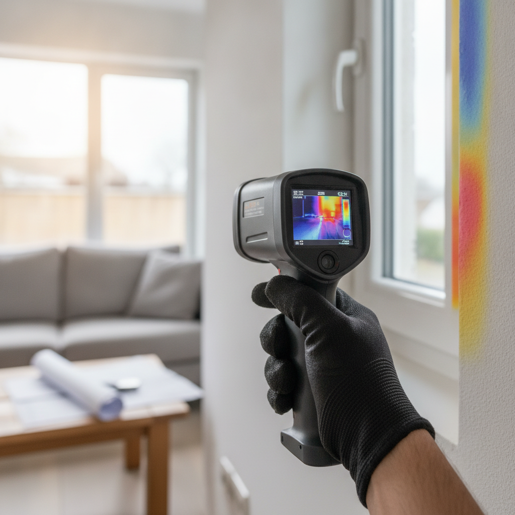 an inspector doing Home Thermal Imaging Inspection, show the hand doing Home Thermal Imaging Inspection