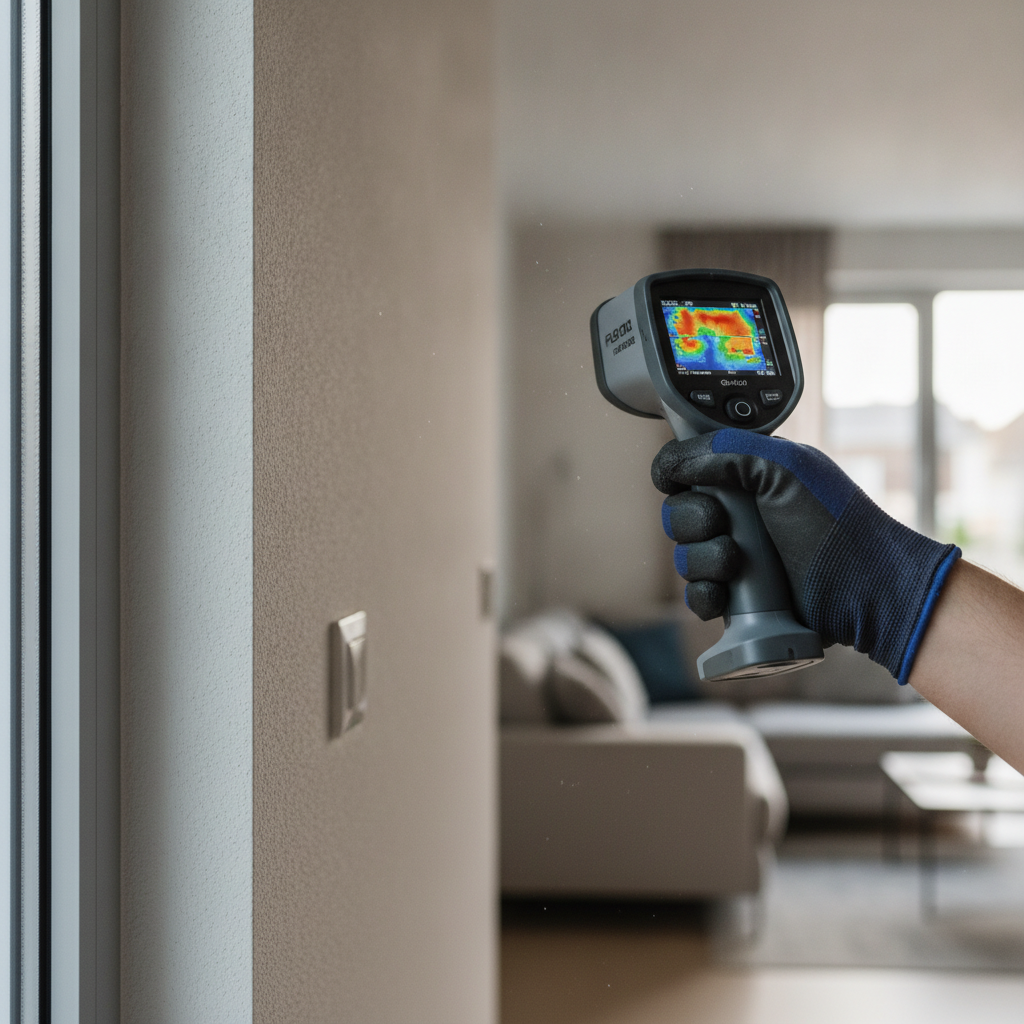 an inspector doing Home Thermal Imaging Inspection show only the hand doing Home Thermal Imaging Inspection, landscape orientation