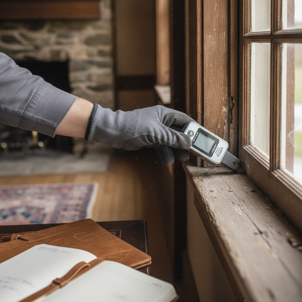 an inspector doing Old Property Inspection, show only the hand doing Old Property Inspection